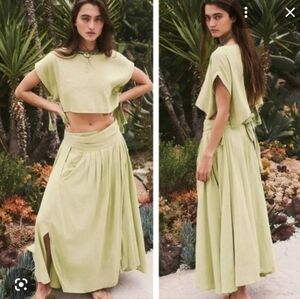 🐸NWOT Free People Sundown Skirt Set CELERY JUICE- Green Size XS
